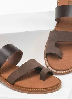 Σανδάλια δερμάτινα με δυο φάσες Estil - Καφέ -The Fashion Project Κατάστημα estil dermatina sandalia me duo fases 91891 jiow