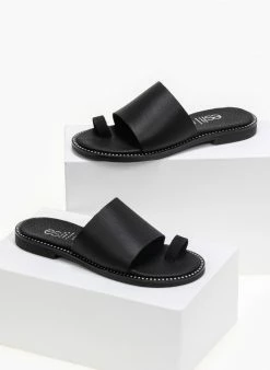 Σανδάλια δερμάτινα με φαρδιά φάσα Estil - Μαύρο
