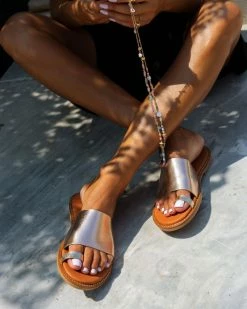 Σανδάλια δερμάτινα με φαρδιά φάσα Estil - Χαλκός