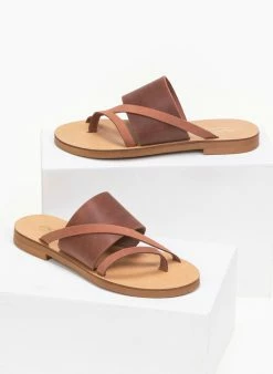 Σανδάλια δερμάτινα με φαρδιά φάσα Estil - Κεραμιδί