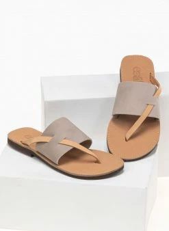 Σανδάλια δερμάτινα με φάσα και λουράκι Estil - Γκρι