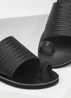 Σανδάλια Estil δερμάτινα με φάσα και Pattern ψάθα - Μαύρο