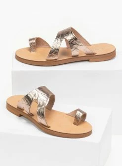 Σανδάλια δερμάτινα με ανοίγματα Estil - Mocha