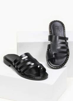 Σανδάλια δερμάτινα με κοψίματα στη φάσα Estil - Μαύρο -The Fashion Project Κατάστημα estil dermatina sandalia me kopsimata sti fasa 91404 lbhn