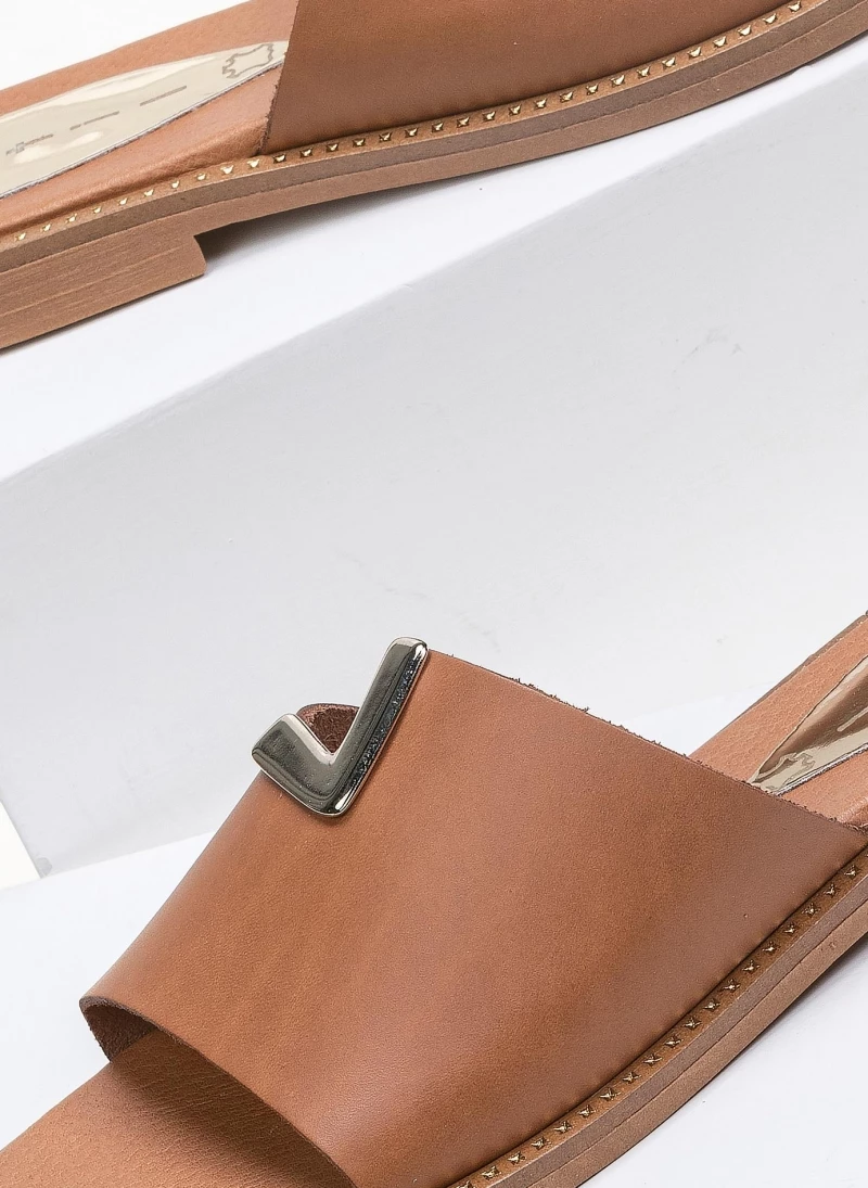 Σανδάλια δερμάτινα με μέταλλο Estil - Caramel - Image 3