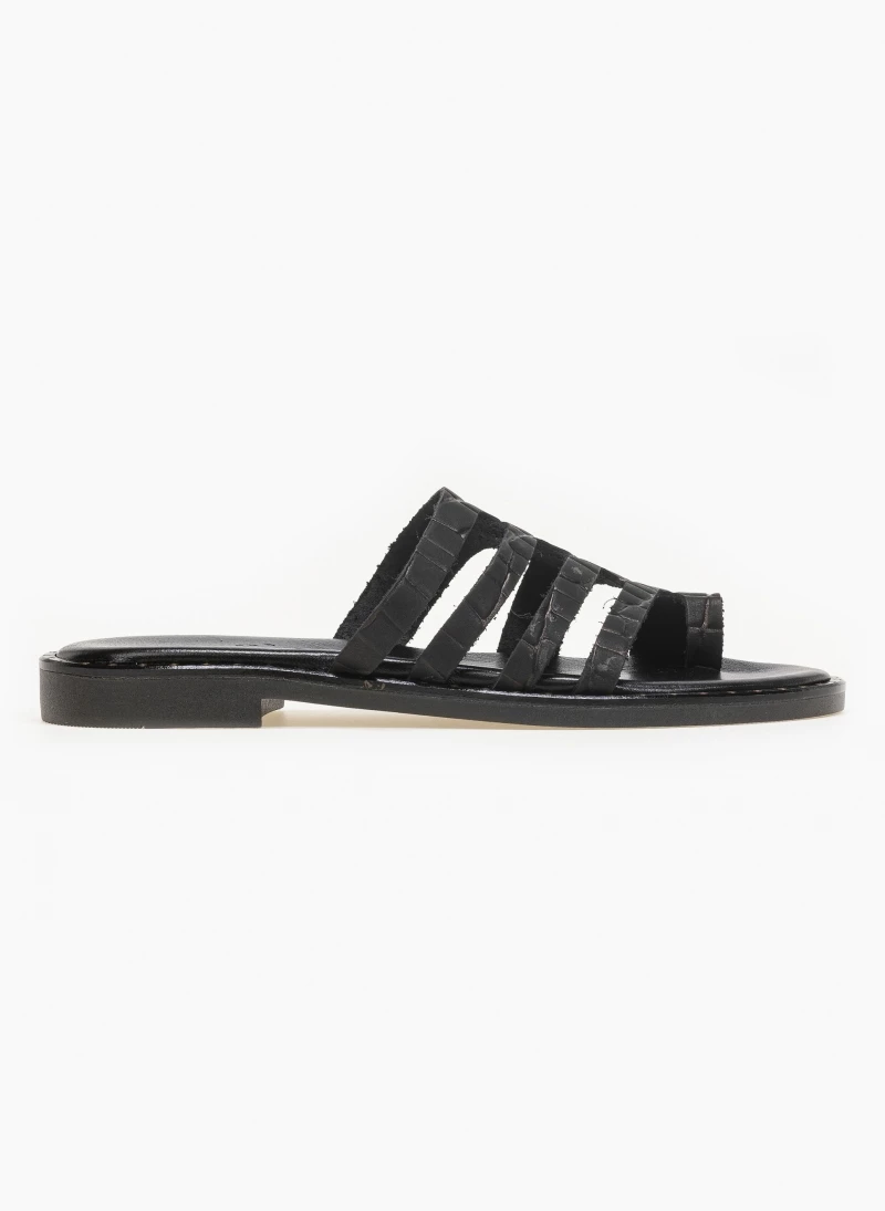 Σανδάλια δερμάτινα κροκό estil - Μαύρο Σανδάλια δερμάτινα κροκό Estil - Μαύρο -The Fashion Project Κατάστημα estil dermatina sandalia me pattern kroko 91401 4kkw