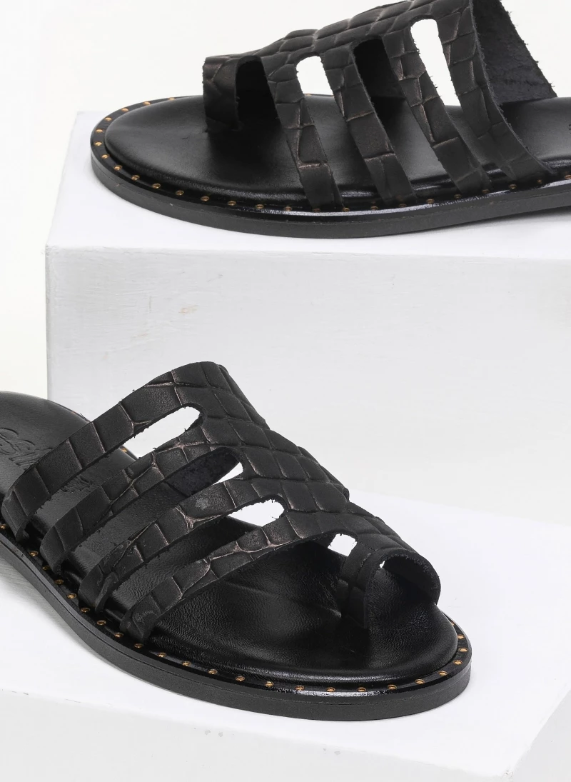 Σανδάλια δερμάτινα κροκό estil - Μαύρο Σανδάλια δερμάτινα κροκό Estil - Μαύρο -The Fashion Project Κατάστημα estil dermatina sandalia me pattern kroko 91401 btwv