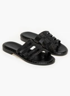 Σανδάλια δερμάτινα κροκό Estil - Μαύρο