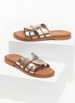 Σανδάλια δερμάτινα με περαστές φάσες Estil - Χρυσό -The Fashion Project Κατάστημα estil dermatina sandalia me perastes fases 91165 1785