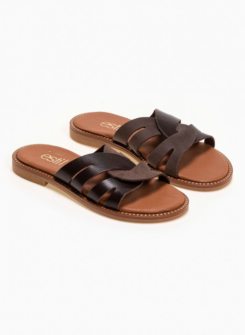 Σανδάλια δερμάτινα με περαστές φάσες estil - Καφέ Σανδάλια δερμάτινα με περαστές φάσες Estil - Καφέ -The Fashion Project Κατάστημα estil dermatina sandalia me perastes fases 91166 g53v