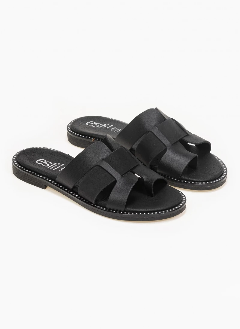 Σανδάλια δερμάτινα με περαστή φάσα estil - Μαύρο Σανδάλια δερμάτινα με περαστή φάσα Estil - Μαύρο -The Fashion Project Κατάστημα estil dermatina sandalia me perasti fasa kai anoig 92338 wjl7