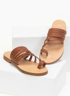 Σανδάλια δερμάτινα με πολλά λουράκια Estil - Ταμπά -The Fashion Project Κατάστημα estil dermatina sandalia me polla lourakia 91252 86pu