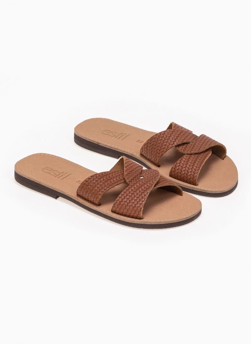 Σανδάλια δερμάτινα με σχέδιο ψάθα estil - Ταμπά Σανδάλια δερμάτινα με σχέδιο ψάθα Estil - Ταμπά -The Fashion Project Κατάστημα estil dermatina sandalia me sxedio psatha 91778 cfri