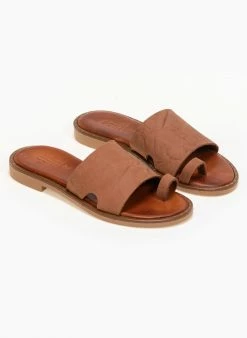 Σανδάλια δερμάτινα με τσαλακωτό δέρμα Estil - Ταμπά