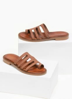 Σανδάλια δερμάτινα με τσαλακωτό Pattern Estil - Ταμπά