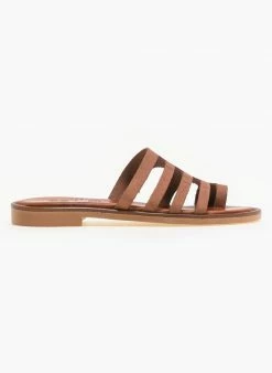 Σανδάλια δερμάτινα με τσαλακωτό Pattern Estil - Ταμπά -The Fashion Project Κατάστημα estil dermatina sandalia me tsalakwto pattern 91399 hmk9