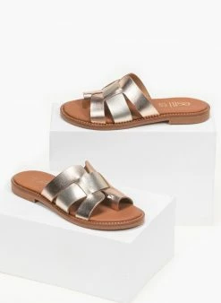 Σανδάλια δερμάτινα σε μεταλλικές αποχρώσεις Estil - Χαλκός