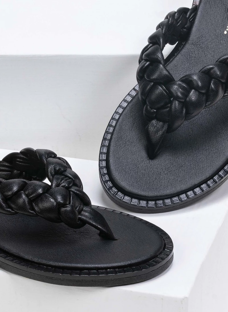 Estil Σανδάλια δερμάτινα με κοτσίδες - Μαύρο - Image 2