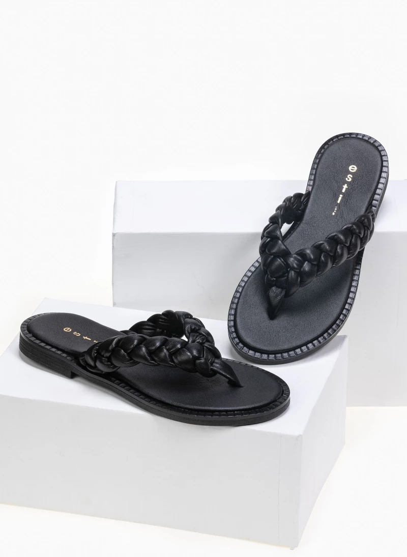 Estil Σανδάλια δερμάτινα με κοτσίδες - Μαύρο - Image 3