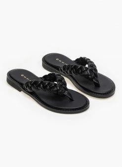 Estil Σανδάλια δερμάτινα με κοτσίδες - Μαύρο