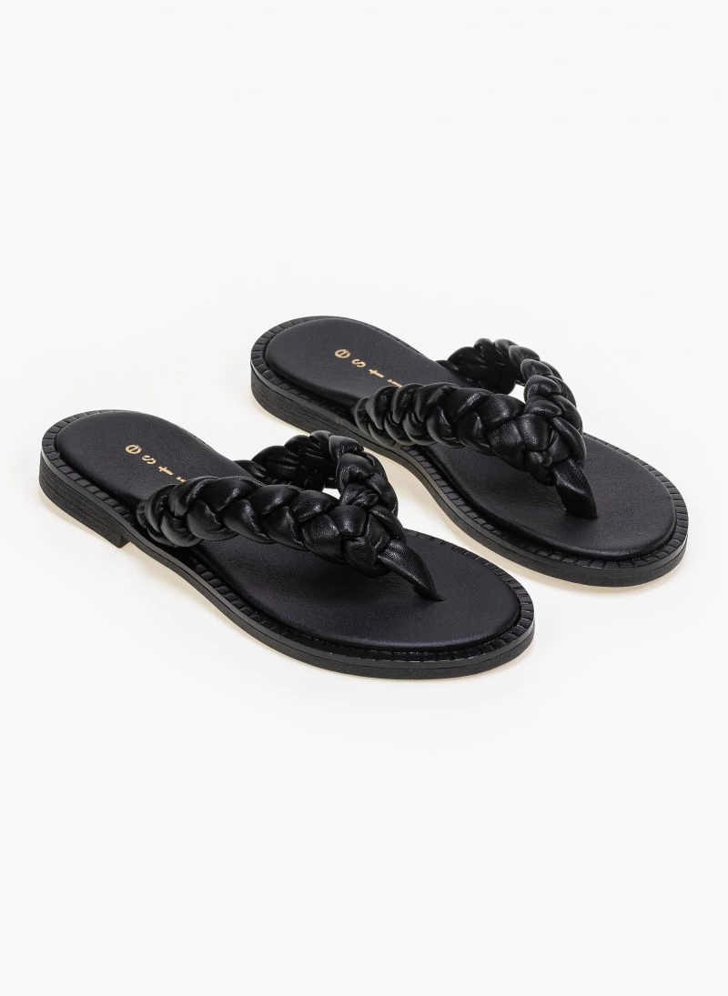 Estil Σανδάλια δερμάτινα με κοτσίδες - Μαύρο