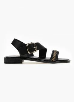 Σανδάλια δερμάτινα με λοξή φάσα Estil - Μαύρο -The Fashion Project Κατάστημα estil isia dermatina pedila me loksi fasa 89687 2f1f