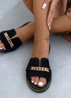 Σανδάλια δερμάτινα με αλυσίδα Estil - Μαύρο