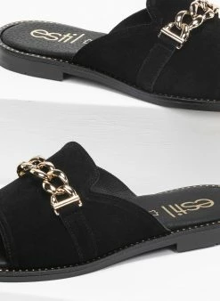 Σανδάλια καστόρινα με αλυσίδα Estil - Μαύρο -The Fashion Project Κατάστημα estil kastorina sandalia me alusida 90821 yc2z