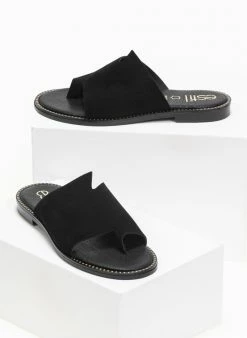 Σανδάλια καστόρινα με άνισο τελείωμα Estil - Μαύρο