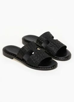 Σανδάλια δερμάτινα κροκό Estil - Μαύρο -The Fashion Project Κατάστημα estil kroko dermatina sandalia 91197 67ac
