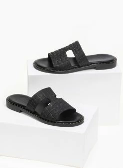 Σανδάλια δερμάτινα κροκό Estil - Μαύρο