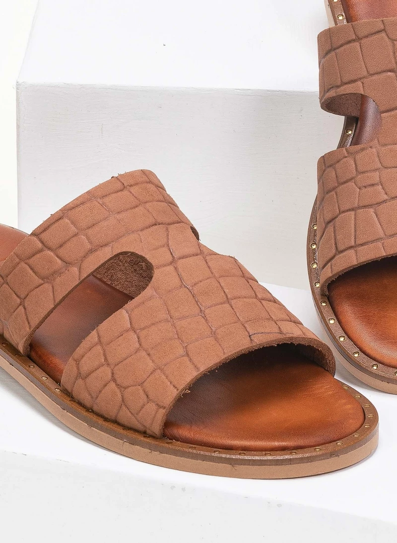 Σανδάλια δερμάτινα κροκό estil - Ταμπά Σανδάλια δερμάτινα κροκό Estil - Ταμπά -The Fashion Project Κατάστημα estil kroko dermatina sandalia 91198 iik1