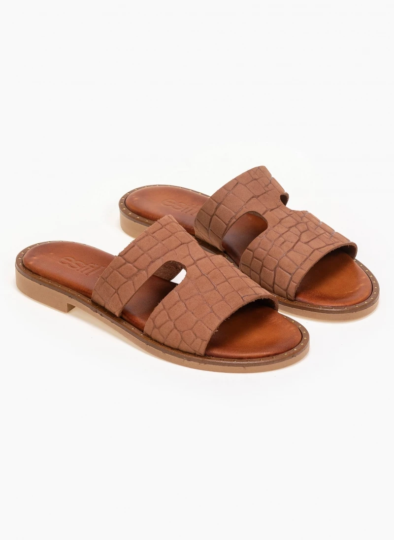 Σανδάλια δερμάτινα κροκό estil - Ταμπά Σανδάλια δερμάτινα κροκό Estil - Ταμπά -The Fashion Project Κατάστημα estil kroko dermatina sandalia 91198 z83h