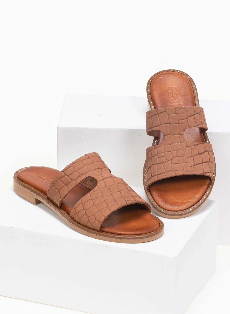 Σανδάλια δερμάτινα κροκό estil - Ταμπά Σανδάλια δερμάτινα κροκό Estil - Ταμπά -The Fashion Project Κατάστημα estil kroko dermatina sandalia 91198 zmoj