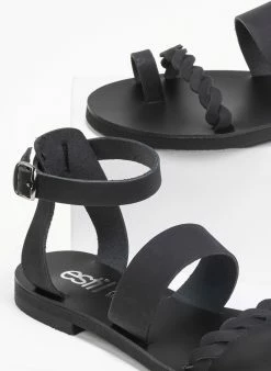 Σανδάλα δερμάτινα Ankle Strap Estil - Μαύρο -The Fashion Project Κατάστημα estil nubuck dermatina pedila 91139 ke9y