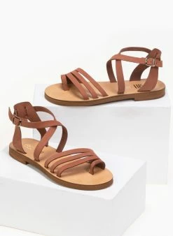 Estil Σανδάλια δερμάτινα Ankle Strap - Κεραμιδί