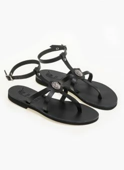 Σανδάλια δερμάτινα με μπαρέτα Iris - Μαύρο -The Fashion Project Κατάστημα flat dermatina pedila me mpareta 90607 kn9n