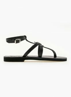 Σανδάλια δερμάτινα με μπαρέτα Iris - Μαύρο -The Fashion Project Κατάστημα flat dermatina pedila me mpareta 90607 kxpy