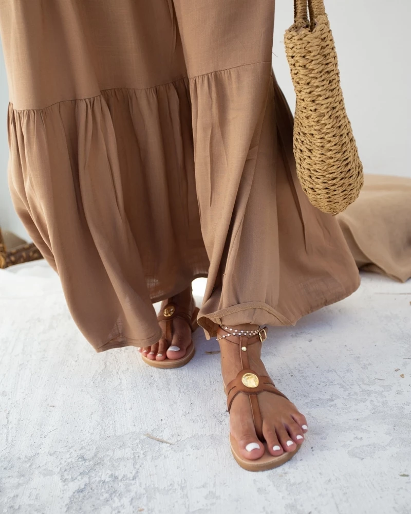 Σανδάλια δερμάτινα με μπαρέτα Iris - Καφέ Σανδάλια δερμάτινα με μπαρέτα Iris - Καφέ -The Fashion Project Κατάστημα flat dermatina pedila me mpareta 90608 kegc