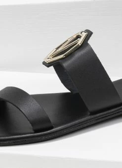Σανδάλια δερμάτινα με αγκράφα Iris - Μαύρο -The Fashion Project Κατάστημα flat dermatina sandalia me v metalliko diakosmitik 90954 2bub