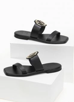 Σανδάλια δερμάτινα με αγκράφα Iris - Μαύρο -The Fashion Project Κατάστημα flat dermatina sandalia me v metalliko diakosmitik 90954 49b4