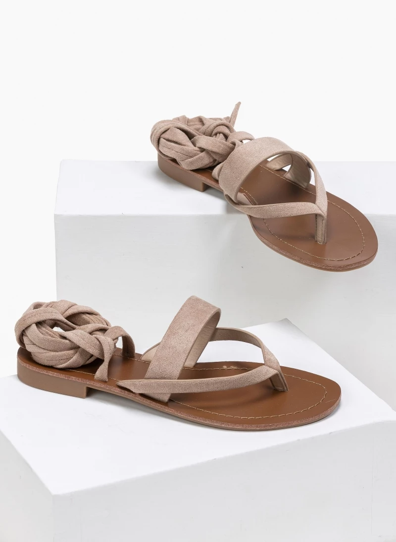 The Fashion Project Σανδάλια με κορδόνια Suede - Μπεζ - Image 4