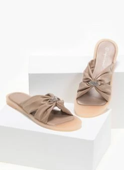 The Fashion Project Σανδάλια Crossover με στρας - Μπεζ