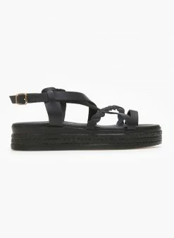 Flatforms δερμάτινα με Glitter Estil - Μαύρο