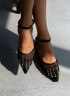 The Fashion Project Μπαλαρίνες ίσιες με διαφάνεια και τρουκς - Μαύρο