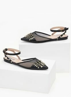 The Fashion Project Μπαλαρίνες ίσιες με διαφάνεια και τρουκς - Μαύρο -The Fashion Project Κατάστημα goves isies me diafaneia kai trouks 99906 z9zo