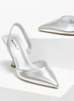 The Fashion Project Γόβες μυτερές με καμπάνα τακούνι - Ασημί -The Fashion Project Κατάστημα goves muteres me kampana takouni 110975 zm6m