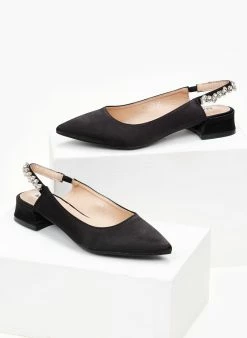 The Fashion Project Γόβες μυτερές σατέν με πέτρες - Μαύρο -The Fashion Project Κατάστημα goves muteres saten me petres 99896 fwhx