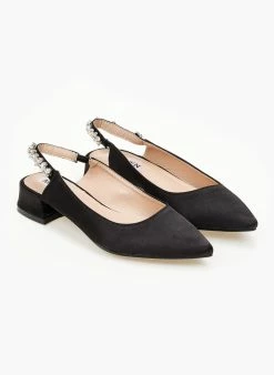 The Fashion Project Γόβες μυτερές σατέν με πέτρες - Μαύρο -The Fashion Project Κατάστημα goves muteres saten me petres 99896 k91m