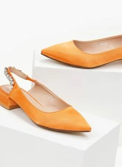 The Fashion Project Γόβες μυτερές σατέν με πέτρες - Πορτοκαλί -The Fashion Project Κατάστημα goves muteres saten me petres 99899 jsks